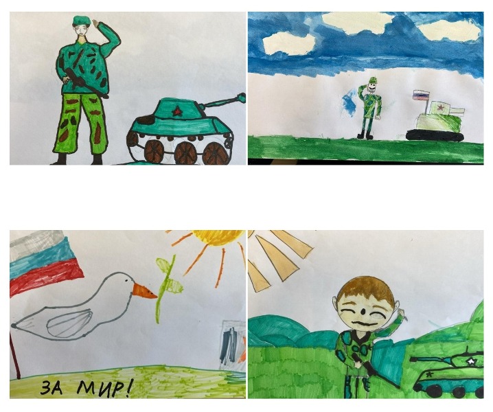 В преддверии праздника Великой Победы обучающиеся начальных классов нарисовали рисунки и прочли стихи о войне..